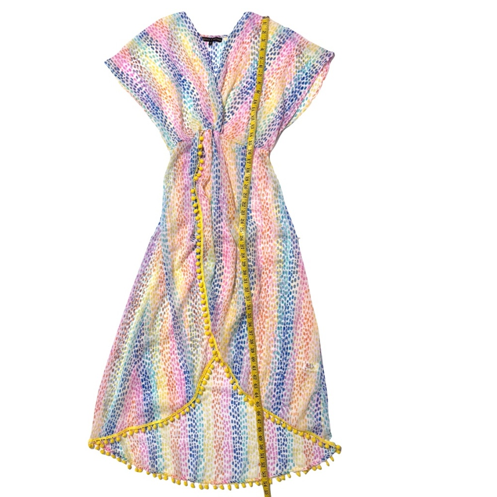 America & Beyond Semi-Sheer Cheetah Rainbow Stripes Cover-Up Dress Size Medium - Picture 8 of 13